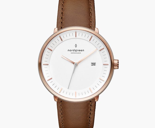 Nordgreen Philosopher Rose Gold series vintage Brown leather strap