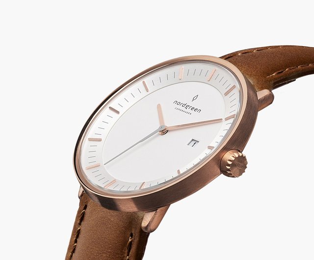 Nordgreen Philosopher Rose Gold series vintage Brown leather strap