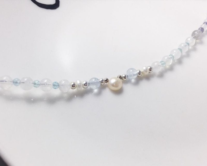 MH pure silver natural stone custom series _ in the lake _ Aquamarine _ Moonstone - Bracelets - Gemstone Blue