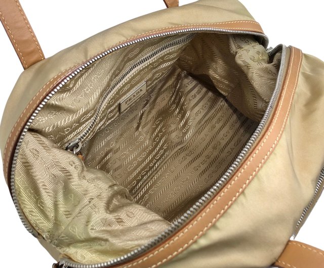 プラダ　PRADA ミニボストンバッグ　トライアングルロゴ　ベージュ 日本直送 名牌中古包 】PRADA プラダ ハンドバッグ ベージュ