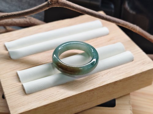 螺絲帽帽工作室 【親翠】天然翡翠 冰油青咖啡紅翡工裝雅痞手指鐲18號戒圈