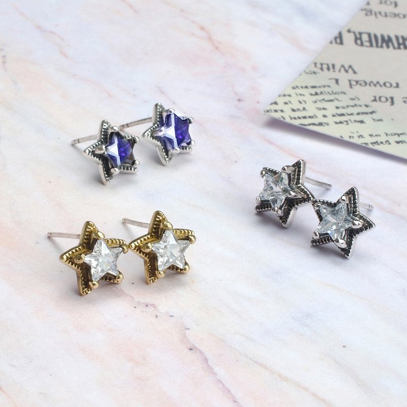 925 sterling silver ornaments + astral + pentagram retro personality single diamond earrings can be changed in color low-key luxury basic model - ต่างหู - เงินแท้ สีเงิน