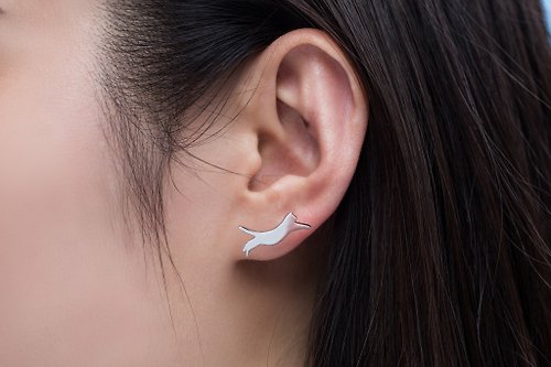 吳小姐3d訂製珠寶 貓影與鑽-飛起來的貓耳針式耳環(可改夾式)-抗敏醫療鋼