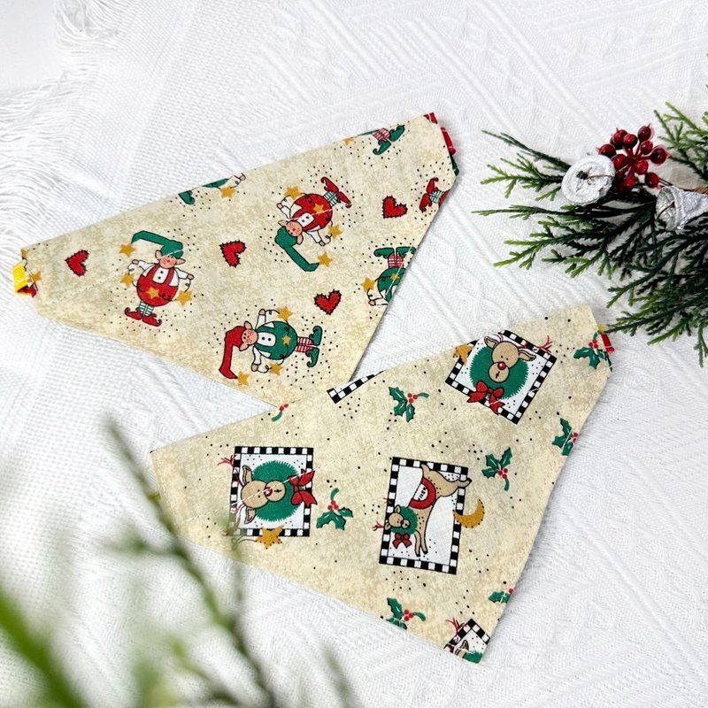 手工寵物圍兜 寵物領巾 聖誕領巾 兩款一組 - 項圈/牽繩 - 棉．麻 藍色