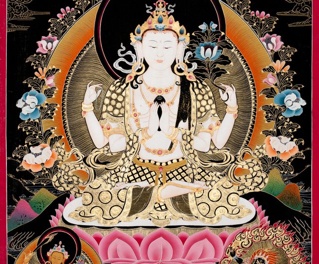 観音菩薩の伝統的なタンカアート - ショップ Boudha Stupa