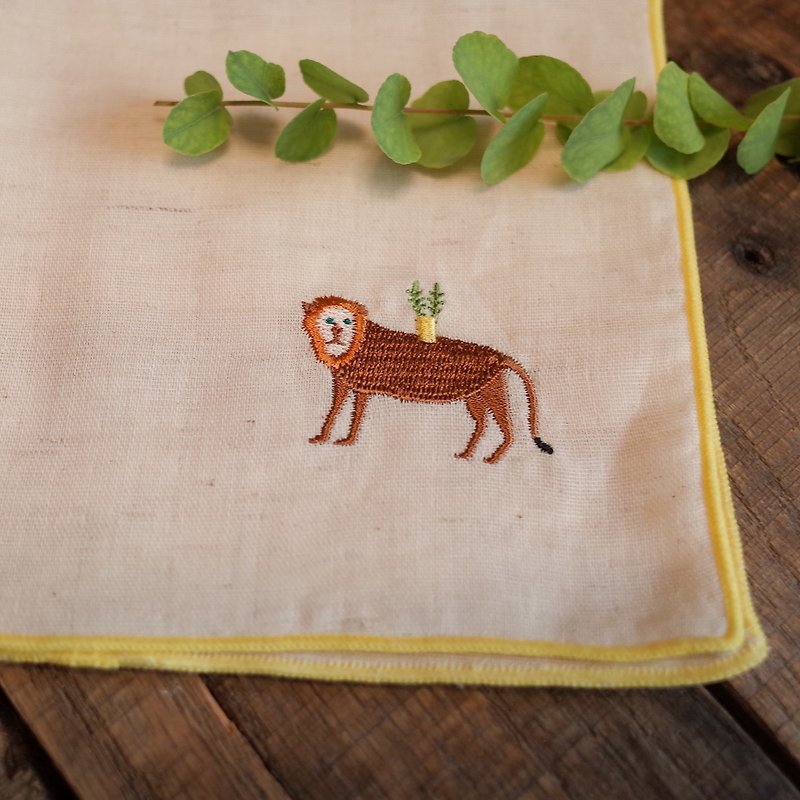 Send a pot of green lion handkerchief - ผ้ากันเปื้อน - ผ้าฝ้าย/ผ้าลินิน 