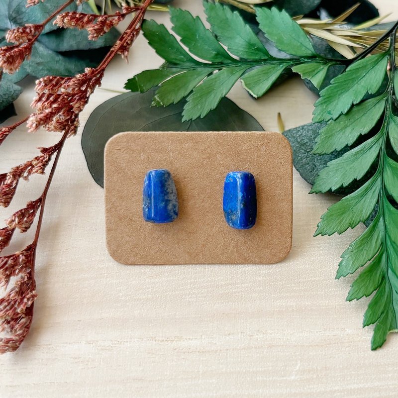 Shiguang-Natural Ore Earrings-Lapis Lazuli 16-September Birthstone-Birthday Gift - Earrings & Clip-ons - Semi-Precious Stones Blue