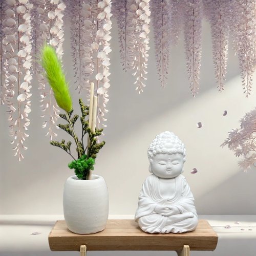 創藝 禪香光影 手作館 文青簡約風 淨念吉祥之育德小佛 原木底座系列 搭配永生花擴香瓶