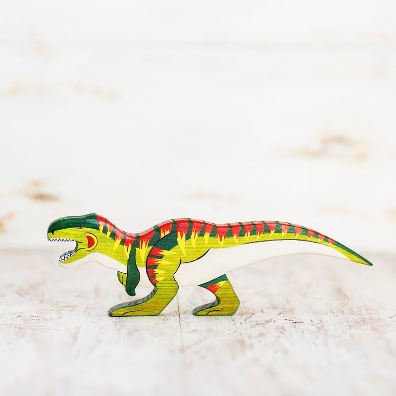 Wooden dinosaur T-rex toy Tyrannosaurus figurine Dangerous dinosaur toys - 嬰幼兒玩具/毛公仔 - 環保材質 綠色