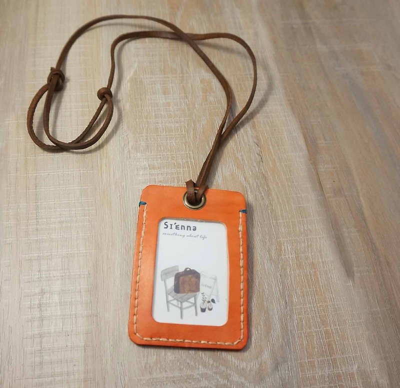 Sienna leather ID ticket luggage card holder - ID & Badge Holders - Genuine Leather Orange