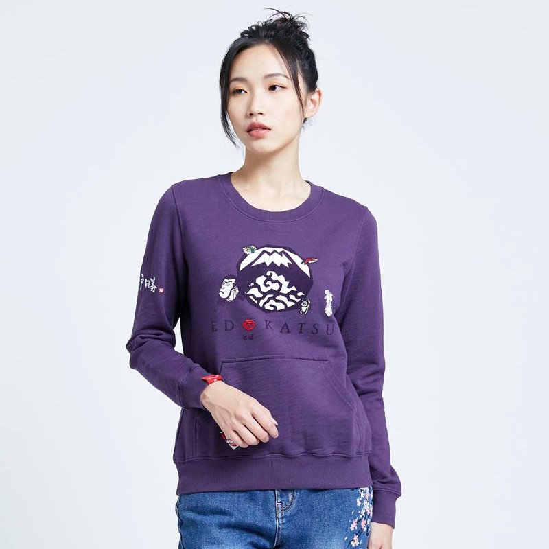 江戶勝 日系 女裝 植絨富士山長袖T恤(紫色) #上衣#長袖#富士山 - 女上衣/長袖上衣 - 棉．麻 紫色