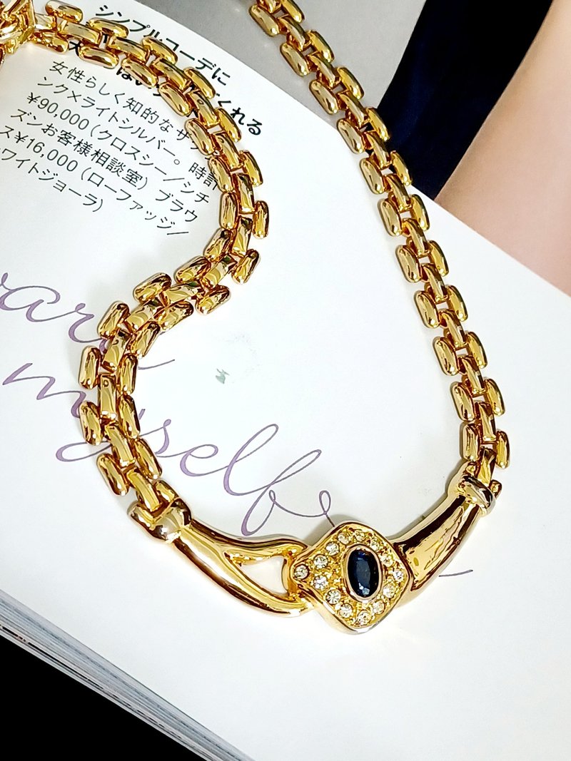 vintage jewelry 法國老件風尚金色表鍊墜萊茵  項鍊 - 項鍊 - 其他金屬 