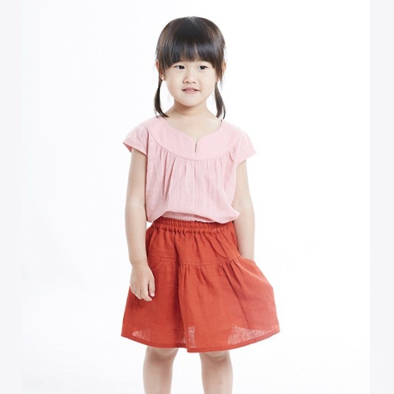 N0252 Lovely girls cake skirt pocket - crimson - Other - Cotton & Hemp Red