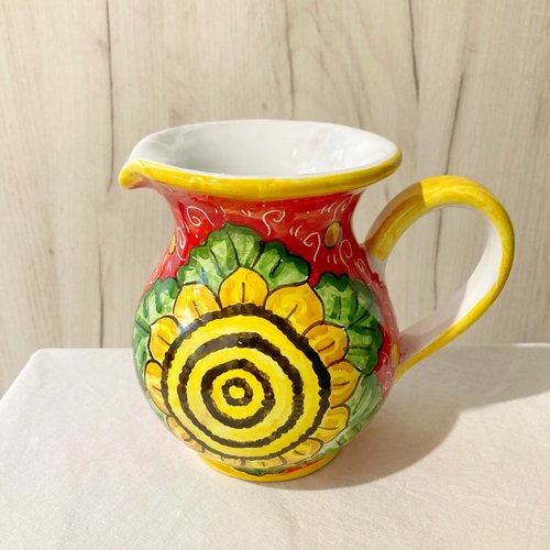ceramicheseppia325 マヨリカ焼き 水差し ジャグ 15cm 600ml イタリア陶器 ひまわり 夏 フラワーベース ピッチャー