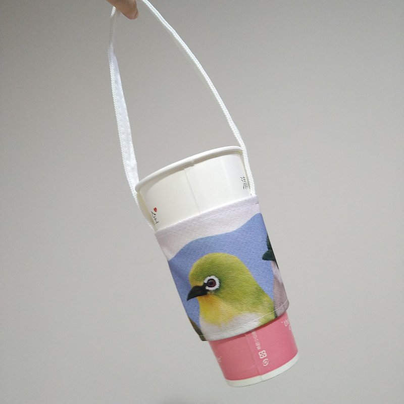 The Three Heroes of the City_Sparrow_Green Embroidered Eyes_Pulsatilla_Drink Cup Cover_Single Layer Cloth - Beverage Holders & Bags - Polyester 