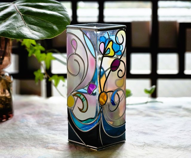 2024年春の 受注:フェアリーのお花畑ブルー ガラス花瓶 - ショップ GlassArt 工芸品