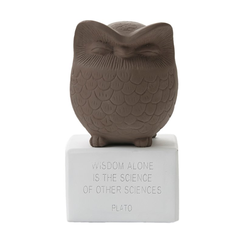 Ancient Greek Cute Owl Ornament Owl M (Medium - Dark Brown) - Handmade Ceramic Statue - Items for Display - Pottery Brown