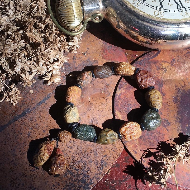 【Lost and find】Natural rough Gobi agate autumn and winter color deep texture bracelet - Bracelets - Gemstone Brown