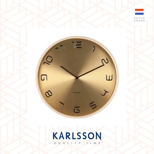 Ur Lifestyle Karlsson, 黃銅色鐘面木框掛鐘 Wall clock Bent wood gold