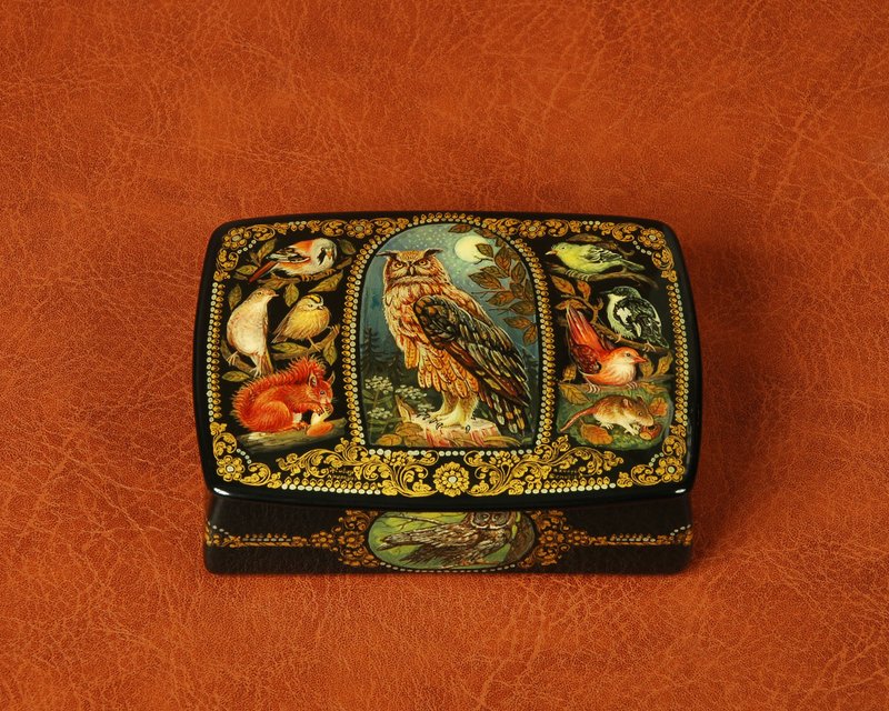 Animals lacquer jewelry box hand-painted wildlife miniature art - ของวางตกแต่ง - โลหะ สีทอง