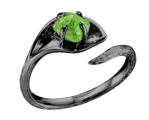 Majade Jewelry Design 橄欖石14k金馬蹄蓮戒指 海芋花原石訂婚戒指 樹紋原礦求婚戒指