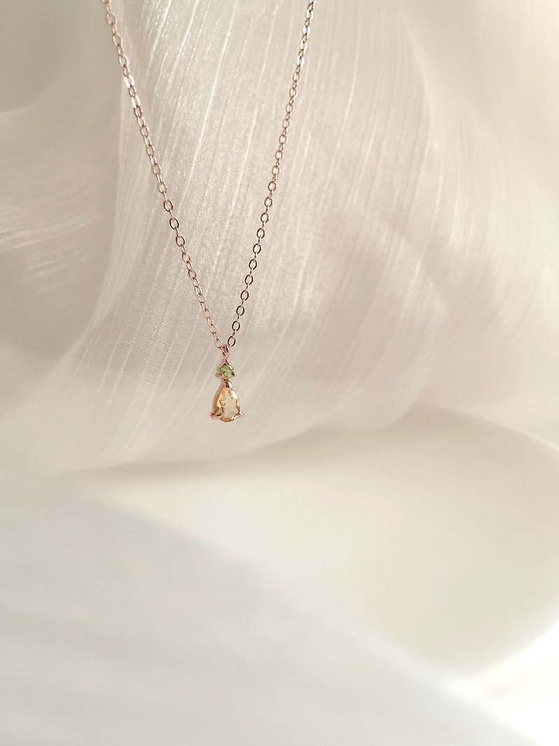 Sterling Silver Waterdrop Citrine Meet Dot Stone Necklace Natural Stone Necklace - สร้อยคอ - คริสตัล 