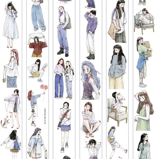 J706＃梦纪游园-粉昼(炫彩)芥子切り売り海外人物装飾マステ女の子 CHICHIPI PRETTY PRODUCT マスキングテープ PORK BUN