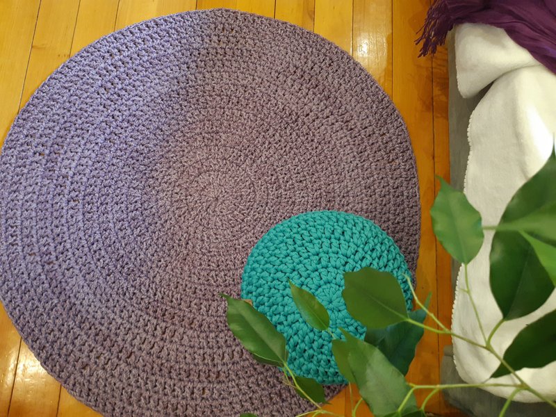 Crochet handmade rug Round rug with melange color yarn of 2 colors - Rugs & Floor Mats - Polyester 