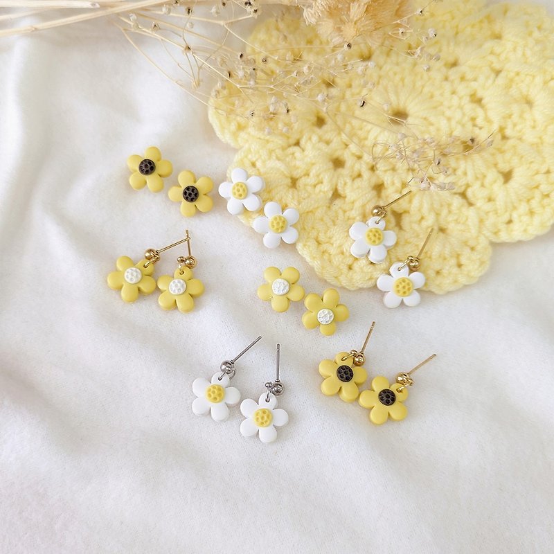 Blooming flower(Yellow) Hanging Earrings polymerclay - Earrings & Clip-ons - Other Materials Yellow