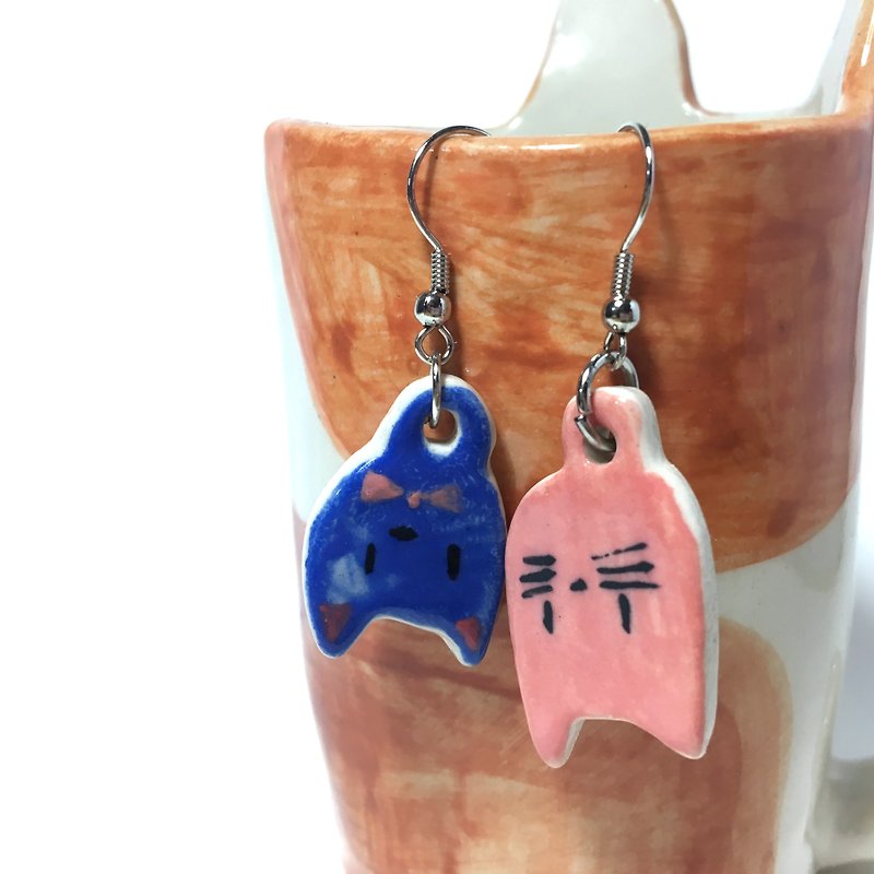 Red and Blue Cats Earrings - Earrings & Clip-ons - Pottery 