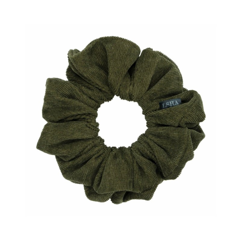 LSHA-corduroy scrunchie(olive green) - เครื่องประดับผม - ผ้าฝ้าย/ผ้าลินิน สีเขียว