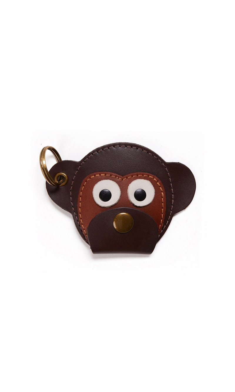 MONKEY 棕色 皮質小猴子鑰匙扣掛件/零錢包 - 鑰匙圈/鑰匙包 - 真皮 咖啡色