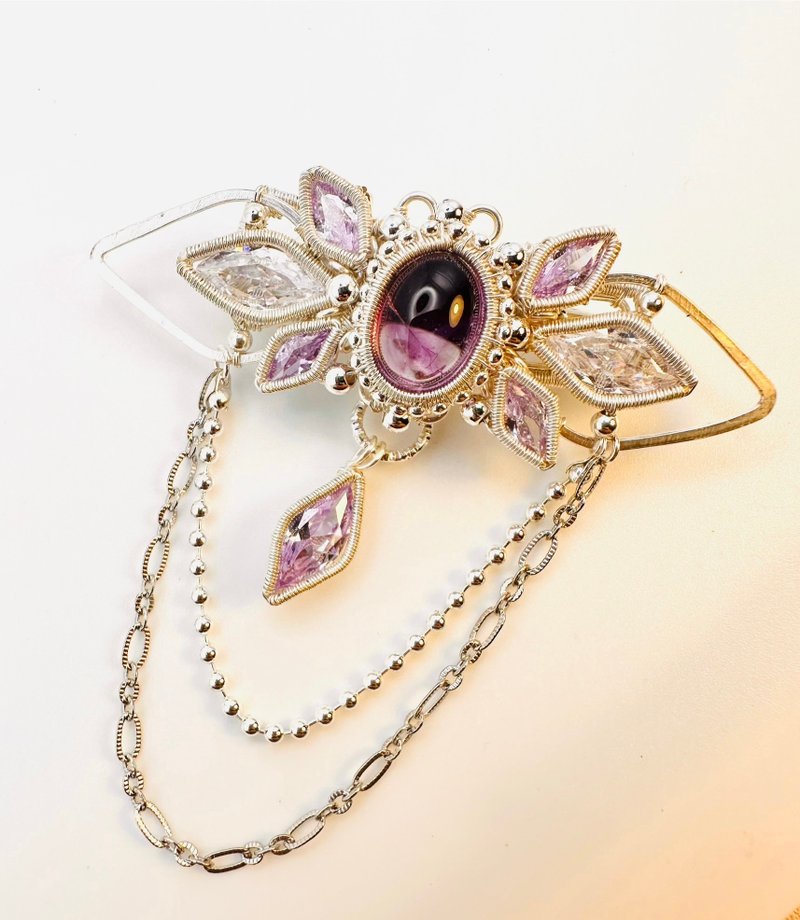 Silver petal ice flower - amethyst Stone silver Bronze braided classic temperament brooch - Brooches - Crystal Silver