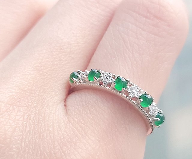 Cai Lu | a goods jadeite ice glass spicy green egg noodles 3mm sterling  silver plated 18k arrangement ring - Shop luien-jade General Rings - Pinkoi
