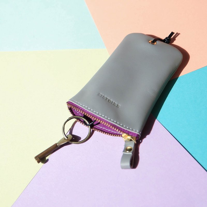 [Keys Sweet Home / Key Case] Misty Gray (purple zipper) Misty Gray - Keychains - Genuine Leather 