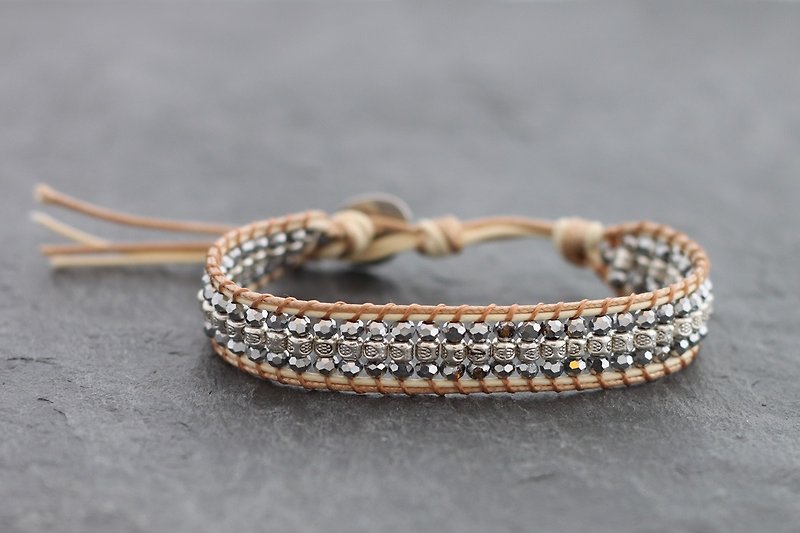 Tibetan Bracelets Neutral Tan Chrome Shine Bracelets Faceted - Bracelets - Other Metals Khaki