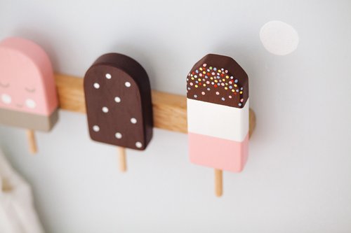 Wooden Wall Rack with Adorable Ice Cream-Shaped Hooks for a