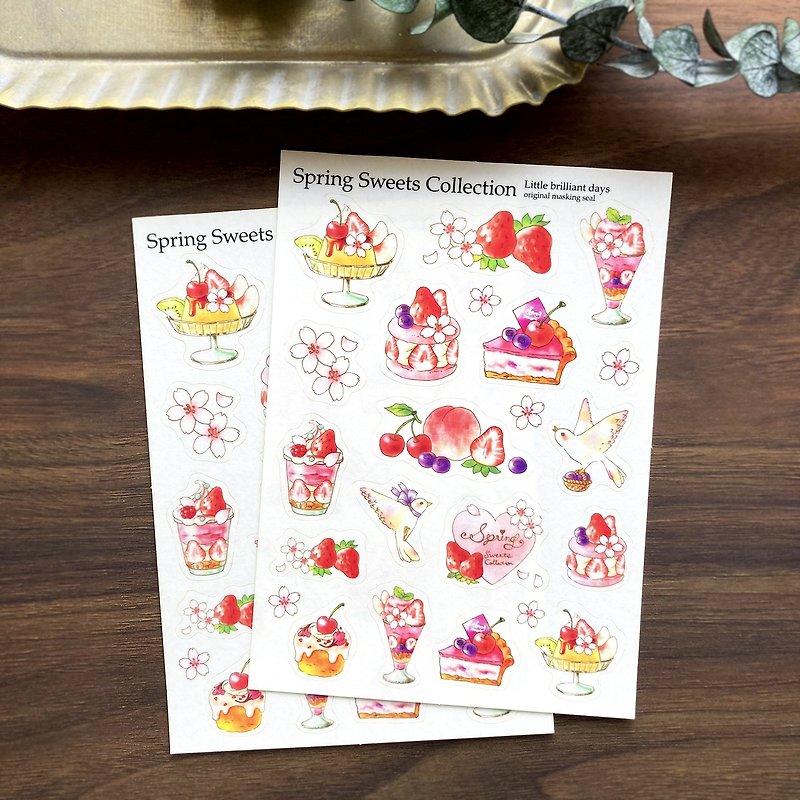 マスキングシール Spring Sweets Collection　春スイーツと桜とフルーツ - シール - 紙 ピンク