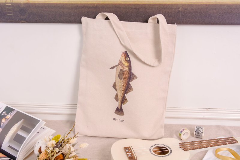 Tote Bag - 魚 Fish - Messenger Bags & Sling Bags - Cotton & Hemp Khaki