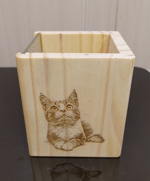 3貓小舖 原木海棠花玻璃筆筒-手工製作