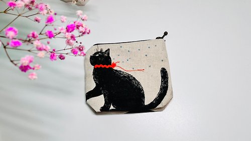 JenNiNi 手作坊 原創手作圍圍巾的黑貓收納包/還彩繪讓它亮晶晶