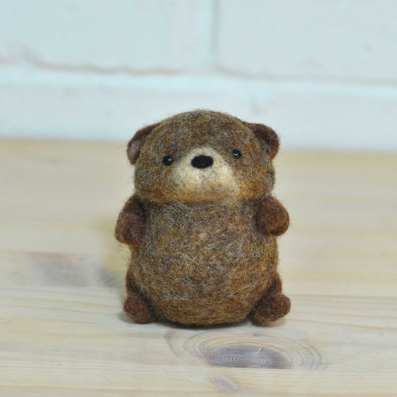 Brown bear-wool felt ornaments - ตุ๊กตา - ขนแกะ สีนำ้ตาล