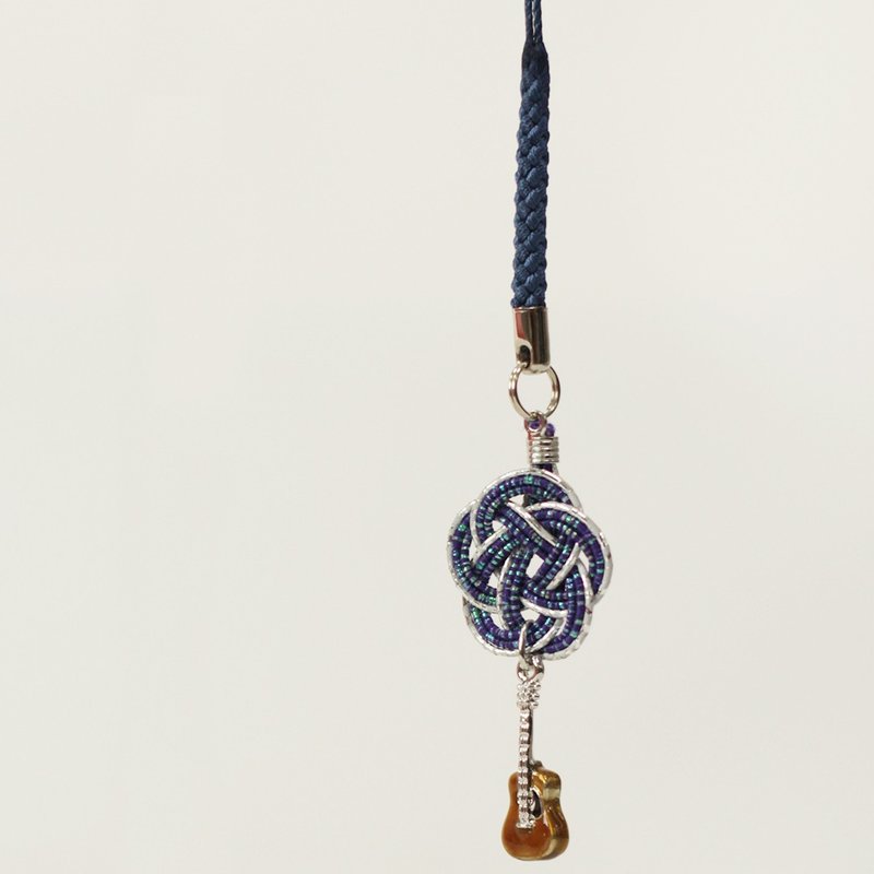 Japanese Mizuhiki Braid x Guitar Pendant - Charms - Other Metals Blue