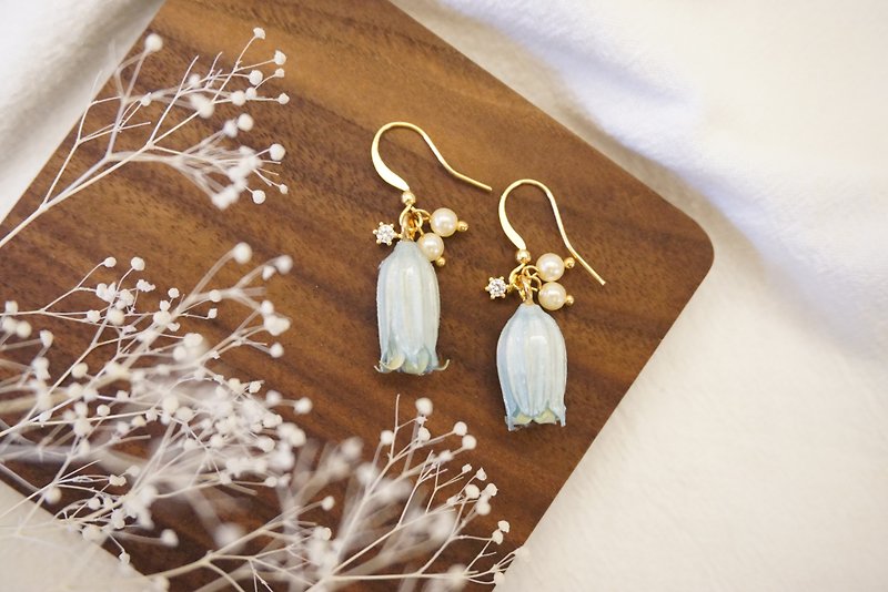 Preserved Flower-Lily of the Valley-Florence-Short Version Loose Bead Earrings - ต่างหู - พืช/ดอกไม้ สีทอง