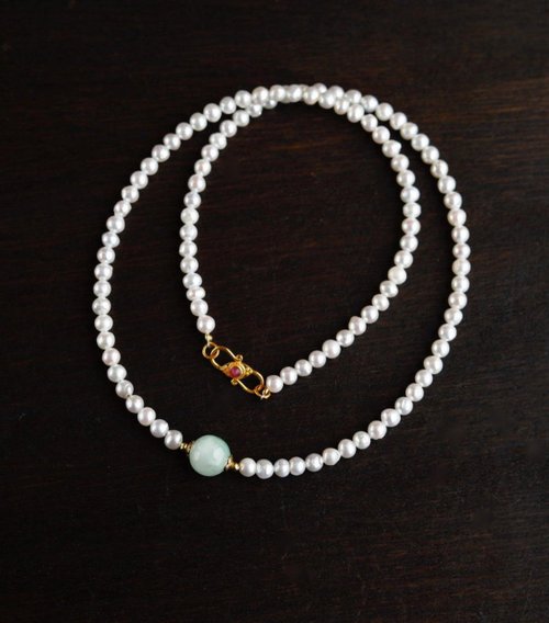 Angel's tears 天使之淚 Jewelry Design 4mm天然原色無加色淡水珍珠 天然翡翠A貨配珠設計多圈手串項鍊m