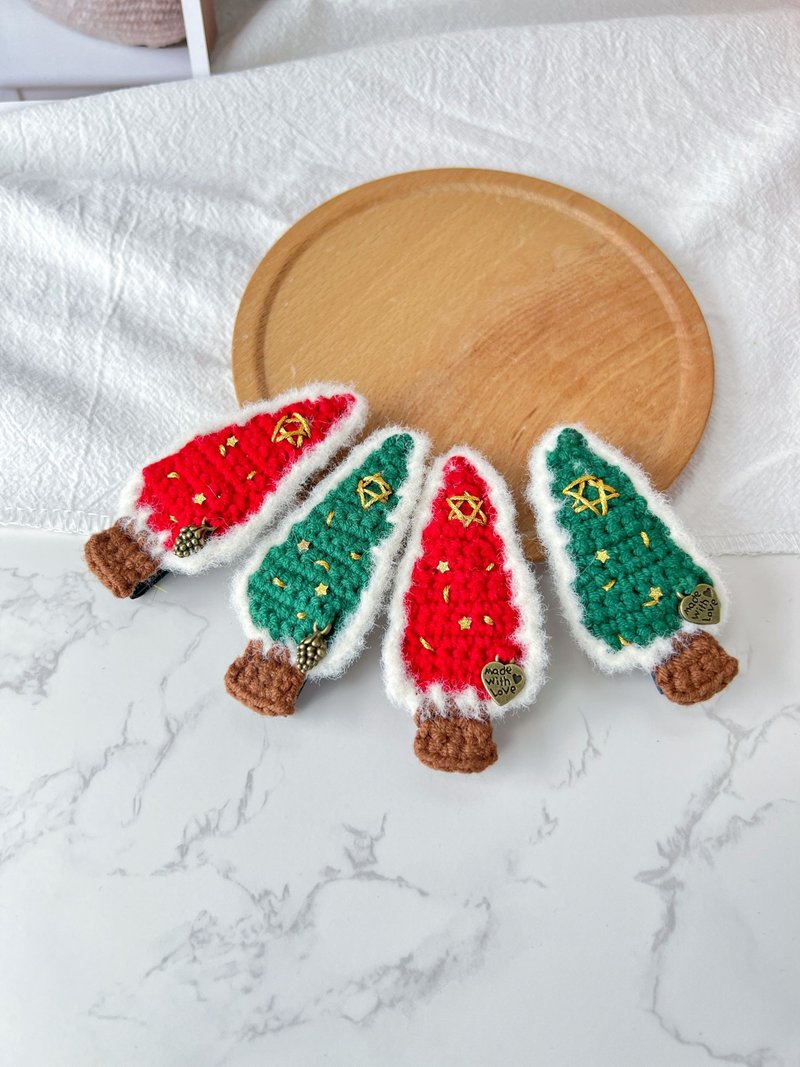 [Bunny Belle] Christmas decoration ~ Christmas tree style hair clip/bang clip/headband/hair tie - เครื่องประดับผม - ผ้าฝ้าย/ผ้าลินิน ขาว