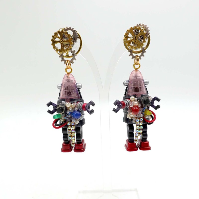 TIMBEE LO 手工製 爆炸機械人耳環 齒輪耳釘 懷舊機器人STEAMPUNK - 耳環/耳夾/耳骨夾 - 塑膠 多色