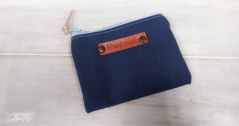 Textured teal Japanese canvas coin purse - กระเป๋าใส่เหรียญ - ผ้าฝ้าย/ผ้าลินิน สีน้ำเงิน