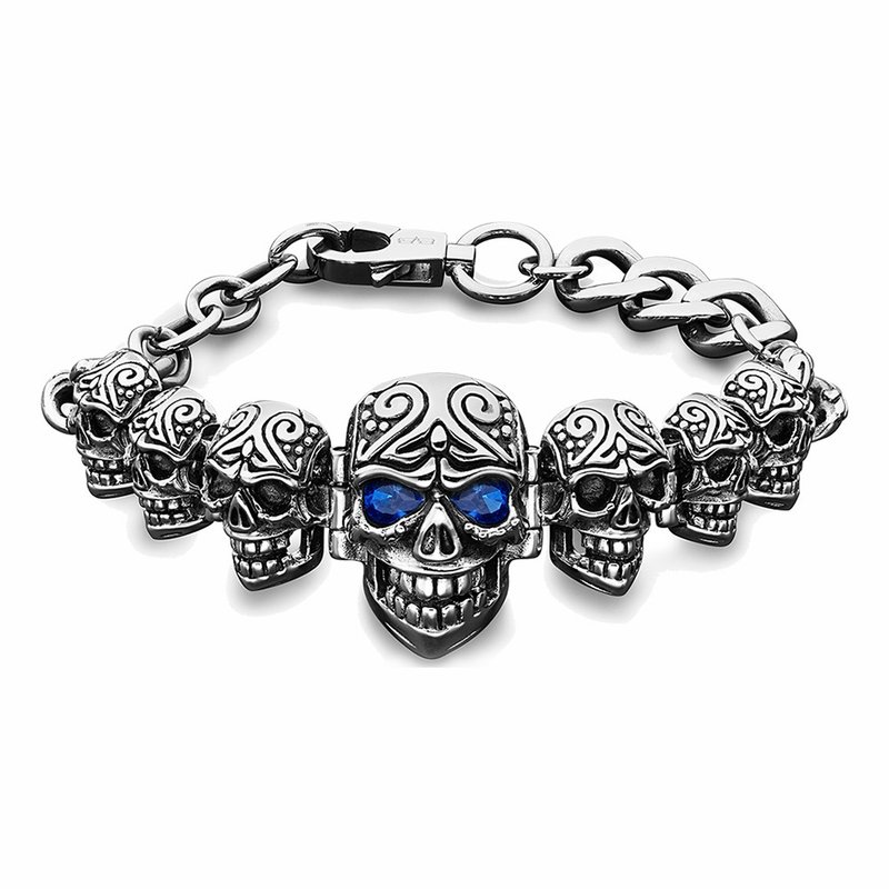 All-steel blue eye doomsday skull bracelet - Bracelets - Stainless Steel Black