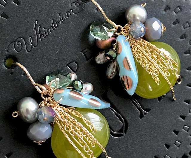 14KGF:Olive Jade Party -Continental- Earrings -ピアス/イヤリング ...